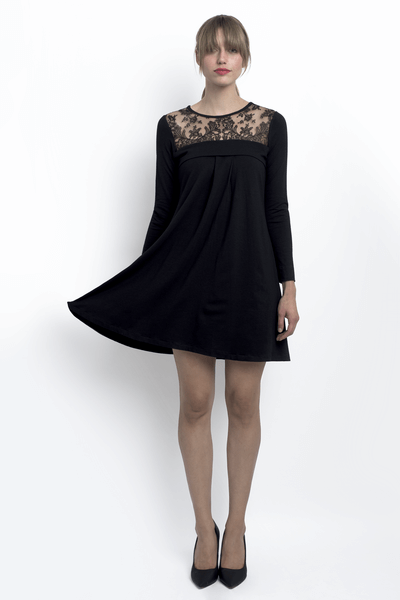 Marie Long Sleeve Baby Doll Dress Black by Devinto